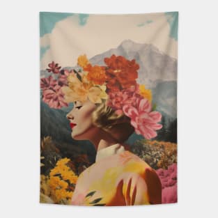 Portrait Woman Flowers Collage Tapestry
