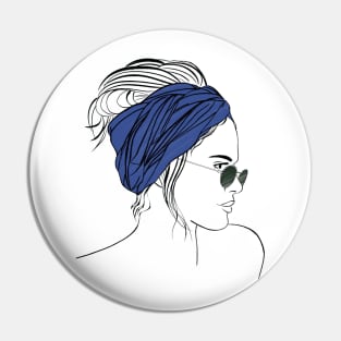 beautiful girl in a blue bandana and glasses Pin