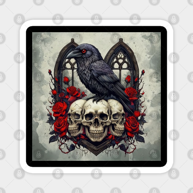 Raven's Gothic Elegy With Roses Magnet by Steve