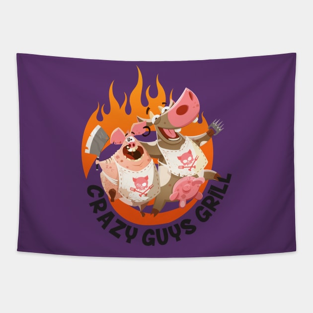 Crazy Guys Grill Tapestry by radbadchad