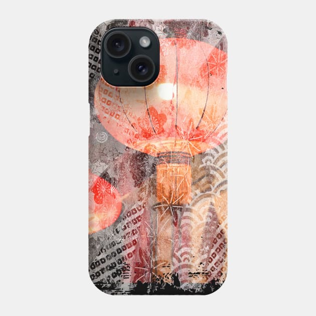 Red Japanese Lanterns Night Street Lights Lamps Collage Art 66 Phone Case by dvongart