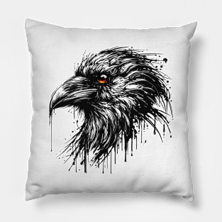 Portrait of a Raven Dripping Ink Pillow