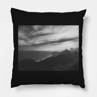 Rio de Janeiro's Copacabana Beach With Dramatic Sky in Black and White Pillow