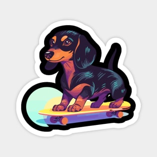 Groovy Dapple Dachshund on Skateboard Magnet