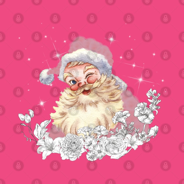 Cute pink Santa with vintage white flowers. by Nano-none