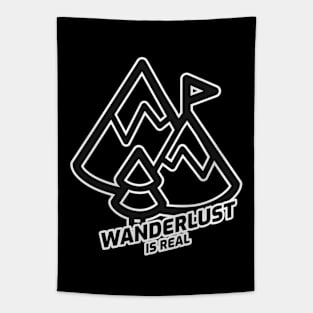 Wanderlust Is Real - Mountain Trail With Black Text Design Tapestry