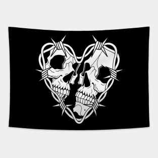 Skulls with barbed wire heart Tapestry