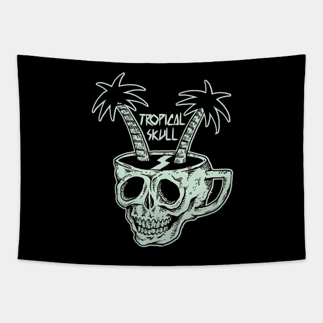 Tropical Skull Tapestry by cesarcartum