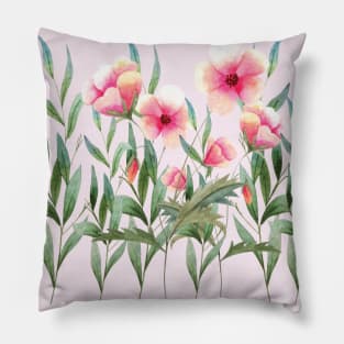 Watercolor red flowers and leaves illustration Pillow