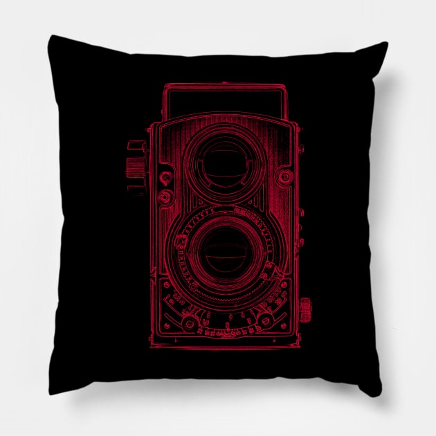 Vintage Twin-Lens Reflex Camera Pillow by VintCam