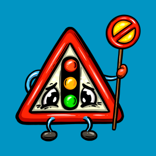 Traffic Lights Driving Test Warning Traffic Road Sign Cartoon Character T-Shirt