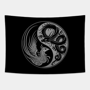 Gray and Black Dragon Phoenix Yin Yang Tapestry