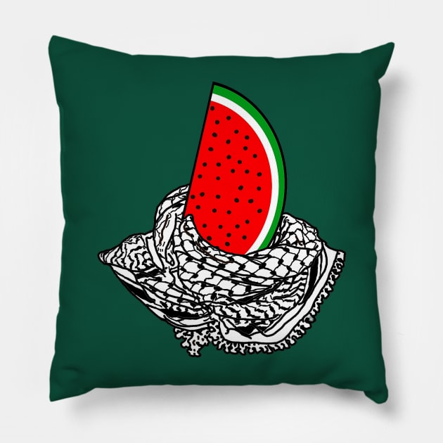Free Palestine Watermelon Keffiyeh - No Eyes - Front Pillow by SubversiveWare
