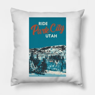 Park City Utah Vintage Snowboarding Poster Pillow