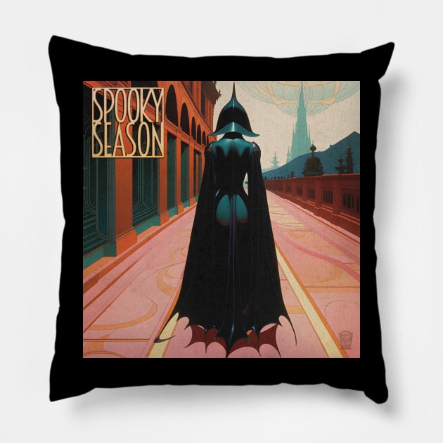 Halloween Spooky Season Black Widow Pulp Cover Pillow by DanielLiamGill