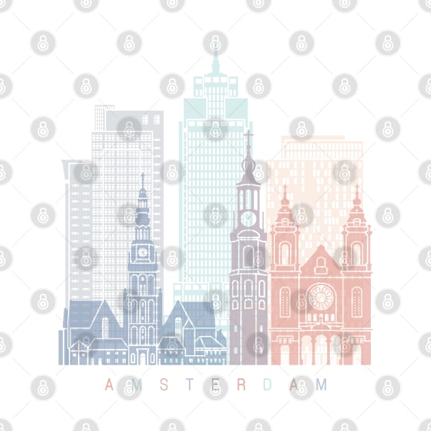 AMSTERDAM v2 SKYLINE POSTER PASTEL by PaulrommerArt