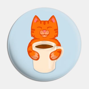 Orange Cat drinking Coffee Pin