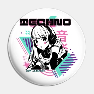 TECHNO - Y2K Anime (Black/teal/pink) Pin
