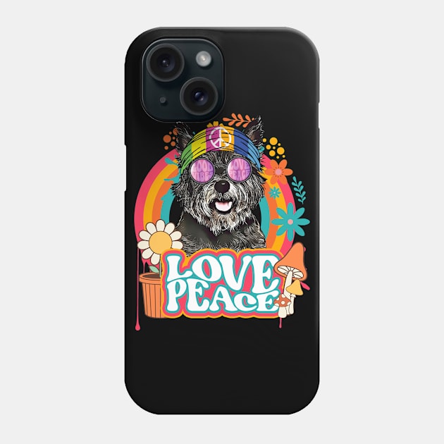 Hippie Cairn Terrier Dog Retro 60s 70s Peace Sign Love Phone Case by TheBeardComic