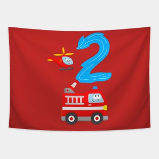 2nd Birthday Boys Toddlers Fire Truck Tapestry