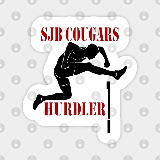 SJB Cougars Hurdler red and black Magnet by Woodys Designs