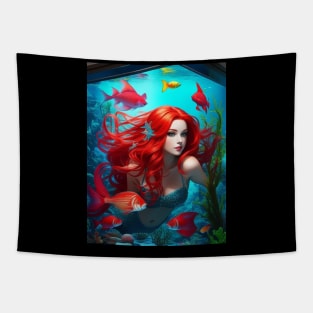 Under the sea Redhead Mermaid Tapestry