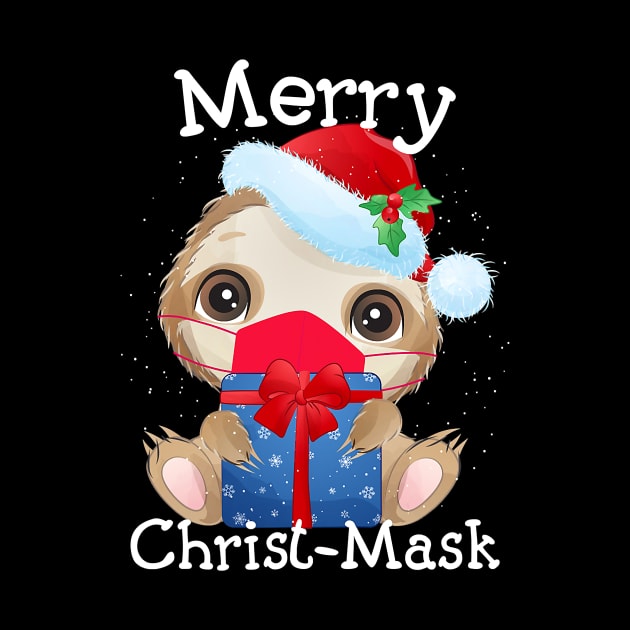 Christmas 2020 Cute Sloth Wear a Mask Santa Hat Quarantine by lostbearstudios