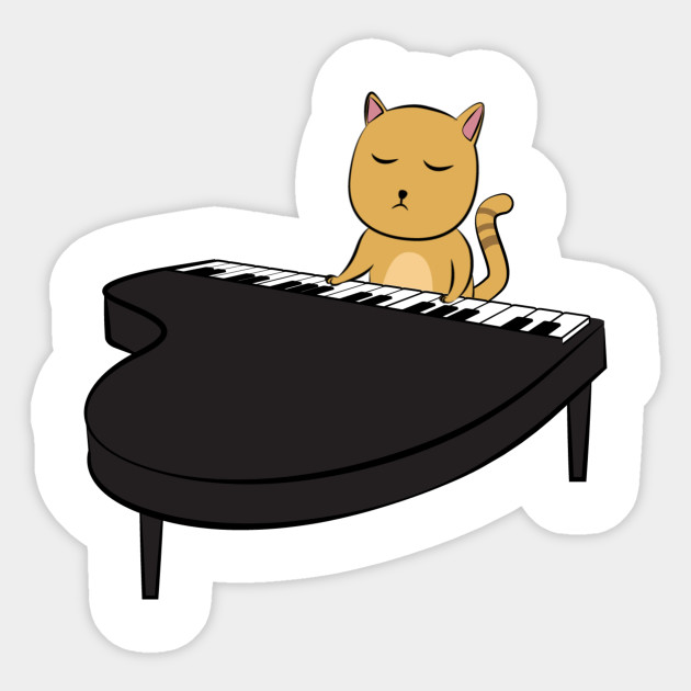 Cat Playing Piano Funny Pianist Sticker Teepublic