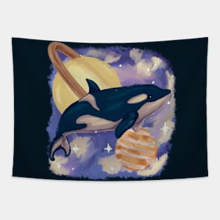 Orca swimming in space Tapestry