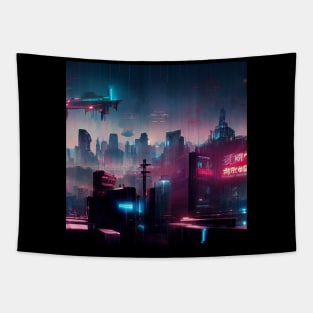 Neon Haze - Cyberpunk Cityscape Tapestry