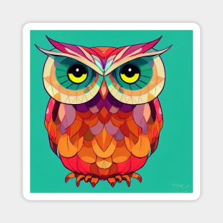 Colorful Owl Portrait Illustration - Bright Vibrant Colors Bohemian Style Feathers Psychedelic Bird Animal Rainbow Colored Art Magnet