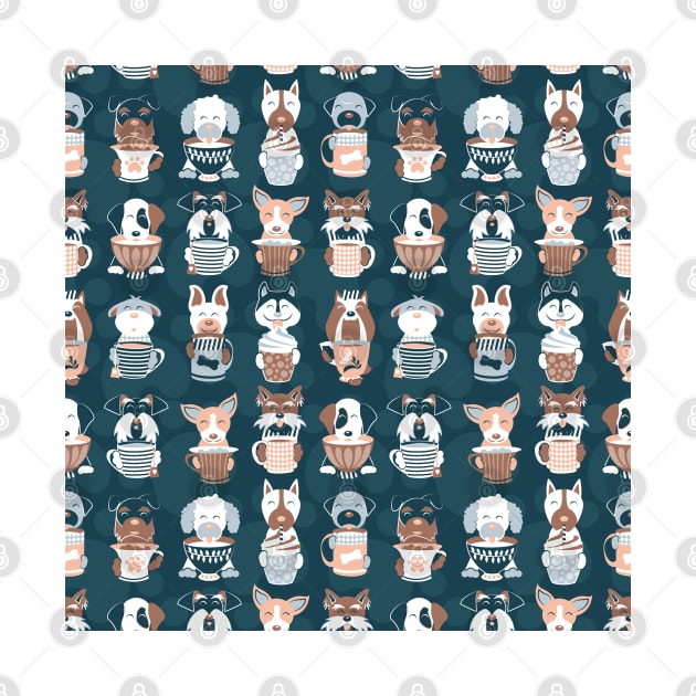 Doggie Coffee and Tea Time 2 // pattern // navy blue background by SelmaCardoso