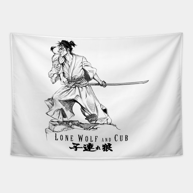 Lone wolf and cub Tapestry by Artofokan