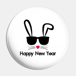 Rabbit Happy New Year 2023 T-Shirt Bunny Face With Glasses Pin