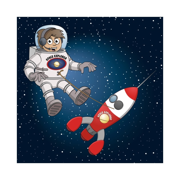Space explorer illustration “The astronaut and his spaceship” by Stefs-Red-Shop