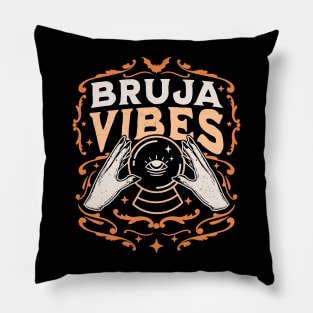 Bruja Vibes Mexican Witch Halloween Witchy Retro Vintage Pillow