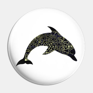 Dark Blue Abstract Mandala Dolphin Pin