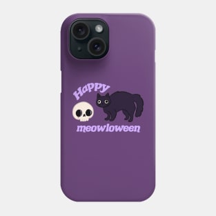 Happy meowloween a cute black cat with a skull Phone Case