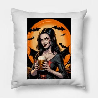 Vampire beer girl of Halloween Pillow