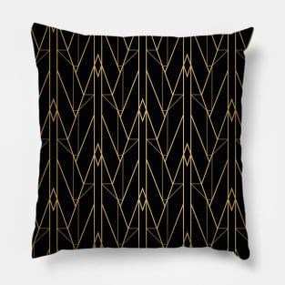 Black and Gold Vintage Art Deco Triangle Lines Geometric Pattern Pillow