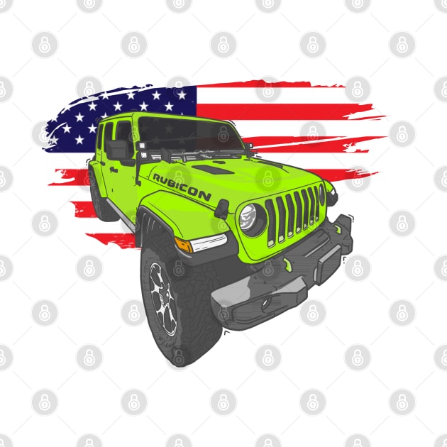 Jeep Wrangler with American Flag - Green by 4x4 Sketch