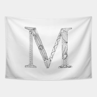 Henna Alphabet M / Henna Letter M - Black Henna Line Art Tapestry