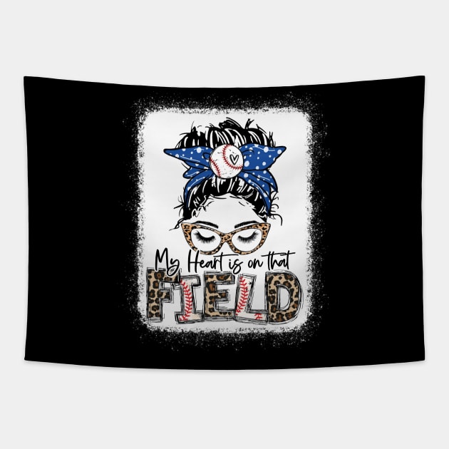 My heart is on that Field Baseball Tee Leopard Baseball Mom Tapestry by Wonder man 