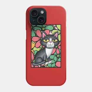 Cute Tuxedo Cat in colorful flowers Phone Case