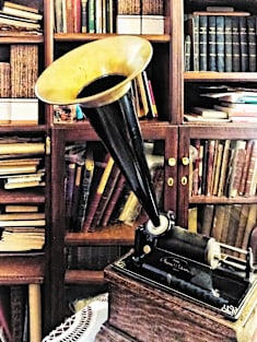 Music - Vintage Phonograph in Library Circa 1880 Magnet