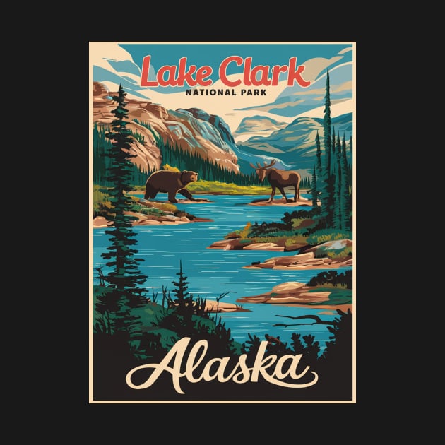 Lake Clark Alaska Predators Vintage Travel Poster by Perspektiva