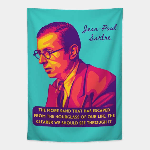 Jean-Paul Sartre Portrait and Quote Tapestry by Slightly Unhinged