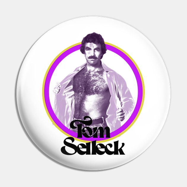 Tom Selleck - Aesthetic Purple Retro 80s Pin by Deorans