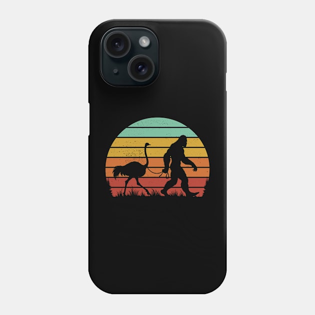 Bigfoot Sasquatch Walking An Ostrich Vintage Sunset Bird Lover Phone Case by Cuteness Klub