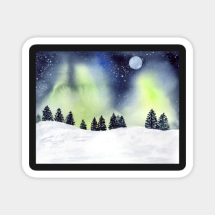 Northern Lights with Pine Trees in Winter Landscape Magnet